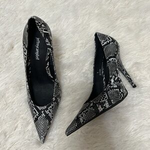 Jeffrey Campbell Black and Gray Snake Print Heels